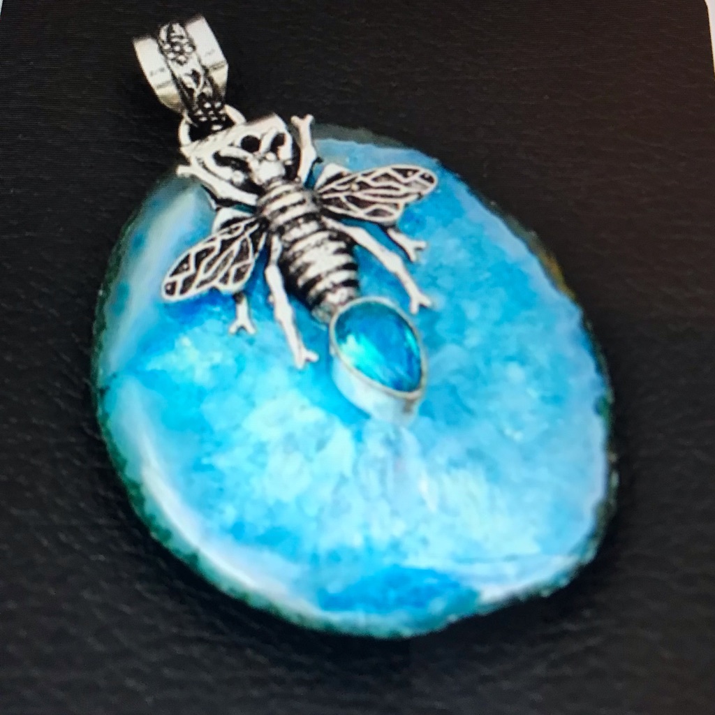 Solar Quartz Blue Topaz Stamped 925 Sterling Silver Necklace